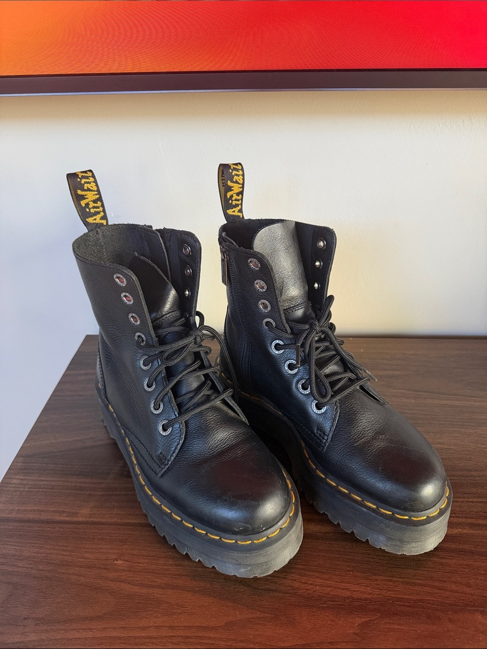 Dr. Martens Black Leather Platform Lace-Up Combat Boots